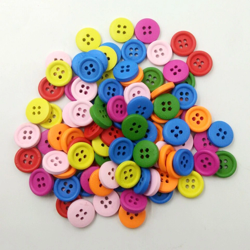 100pcs/pack 15mm Candy Color Thin Mixed Loading Assorted Color Wooden Buttons (Random Color)