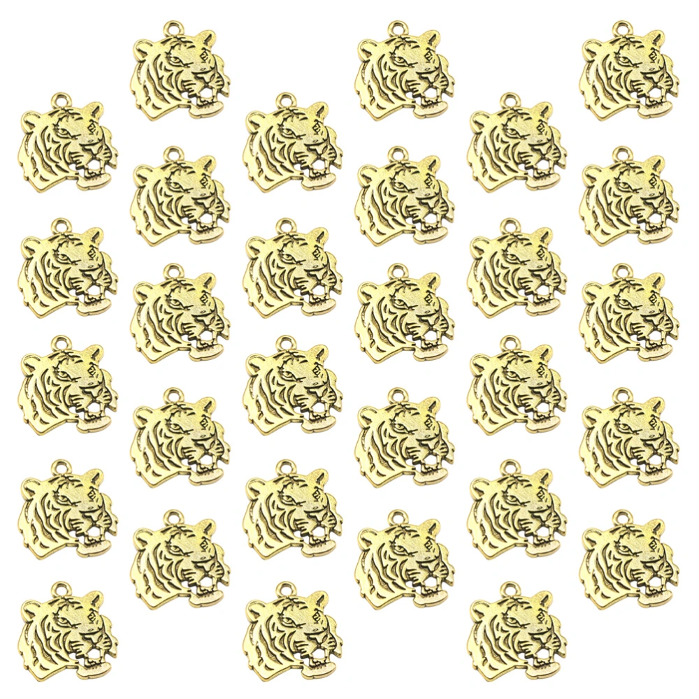 30pcs Tiger Head DIY Pendant Alloy Charms Jewelry Making Accessories for Necklace Bracelet Crafts (Golden)