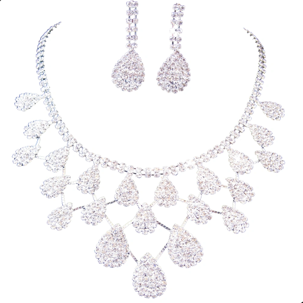 Bride Rhinestone Jewelry Necklace Set Elegant Pendant Jewelry Set Wedding Accessories Stage Jewelry Model Accessories(White)