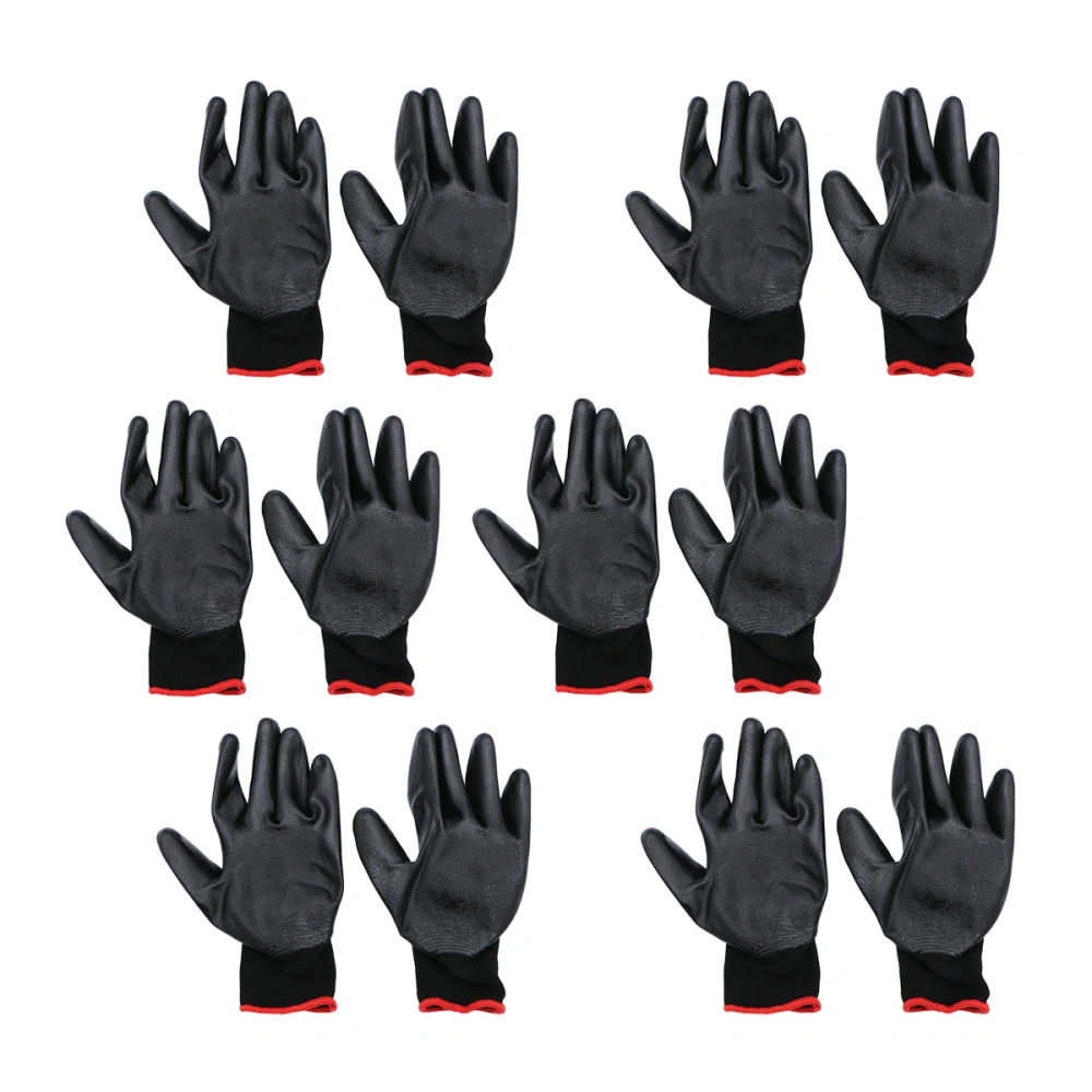 12pcs Labour Protection Gloves Wearproof Oil Proof Glue Protective Glove for Man Woman (Black Glue Thickened Pattern)