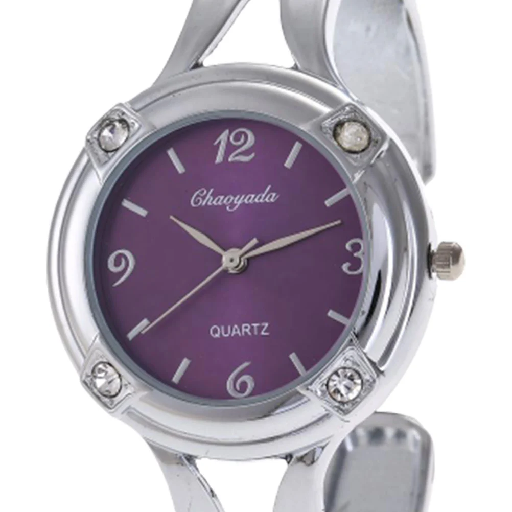 1PC Rhinestone Embedded Watch Casual Bracelet Watch Durable Quartz Watch Alloy Wrist Watch for Women Girls Purple