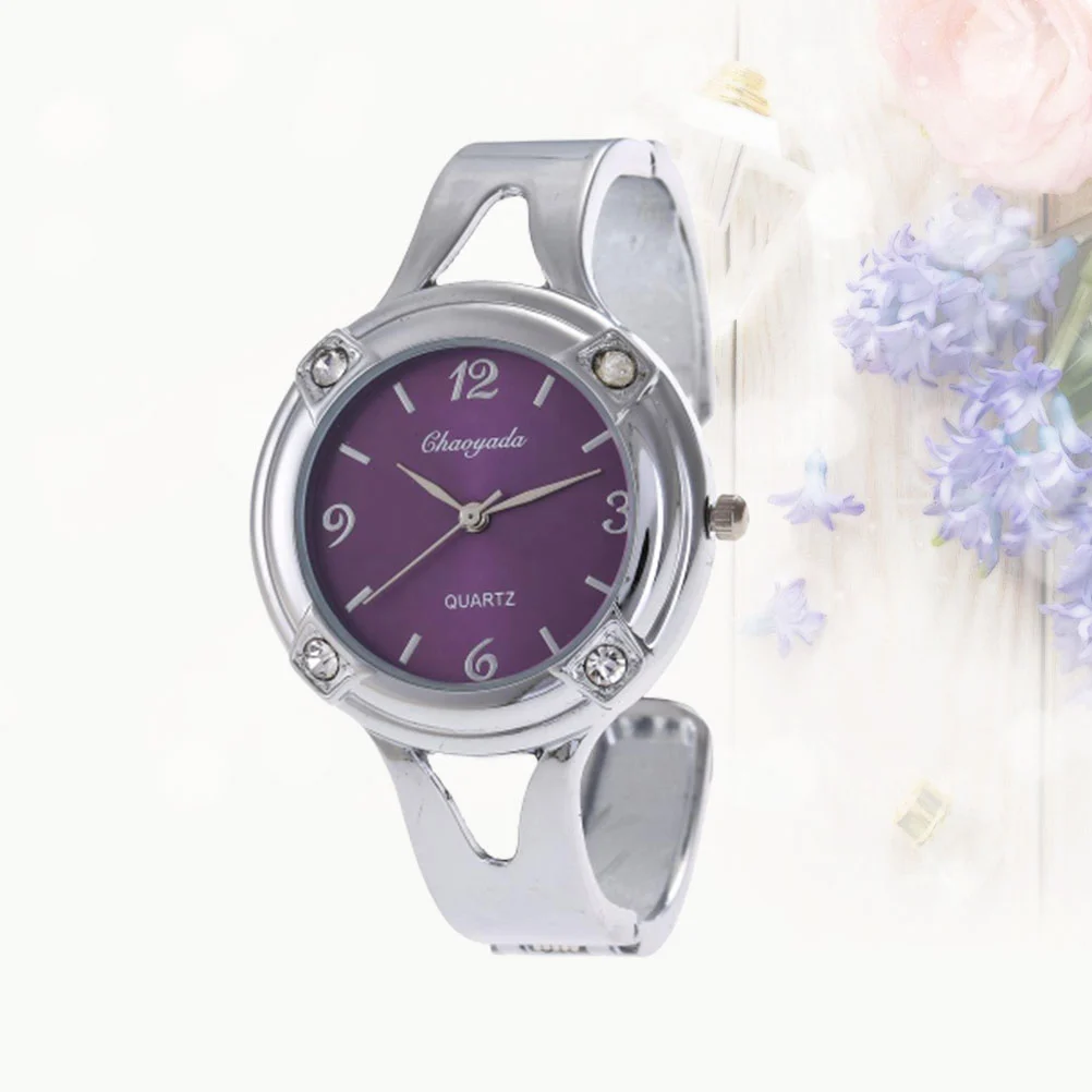 1PC Rhinestone Embedded Watch Casual Bracelet Watch Durable Quartz Watch Alloy Wrist Watch for Women Girls Purple