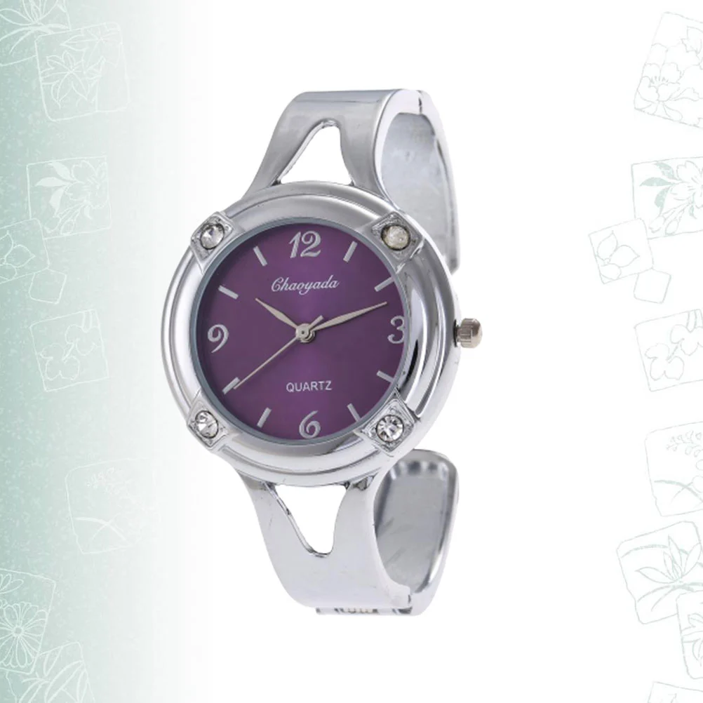 1PC Rhinestone Embedded Watch Casual Bracelet Watch Durable Quartz Watch Alloy Wrist Watch for Women Girls Purple