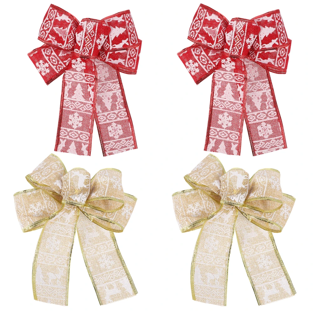 1 Set 4 Pcs Christmas Linen Bowknots Decoration Accessories (Golden Red)