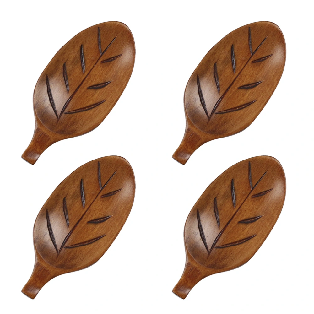 4pcs Oval Leaf-shaped Chopsticks Rests Wooden Fork and Holder Spoon Stand Dinner Table Decor