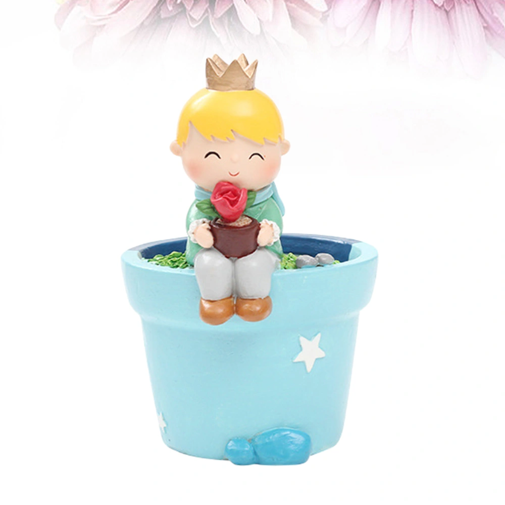 1PC Cartoon Little Prince Flowerpot Decor Resin Succulent Flowerpot Craftwork Microlandscape Resin Flowerpot Ornament Creative Household Flowerpot Adornments for Home Office Store Balcony Rose Style