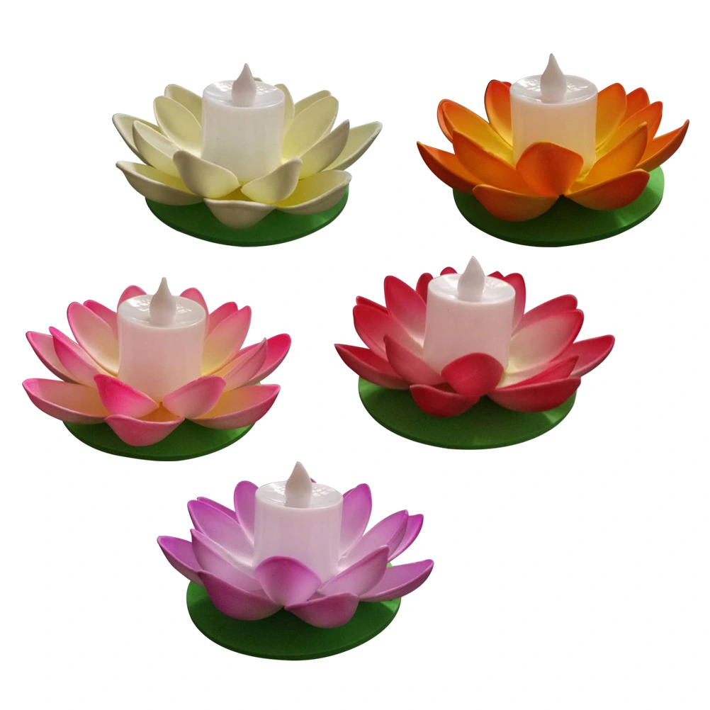 5pcs 11.5cm LED Floating Lotus Lantern Wishing Water Lily Artificial Candle Flower Lanterns Pool Decor for Festival Party (White+Purple+Orange+Pink+Red)