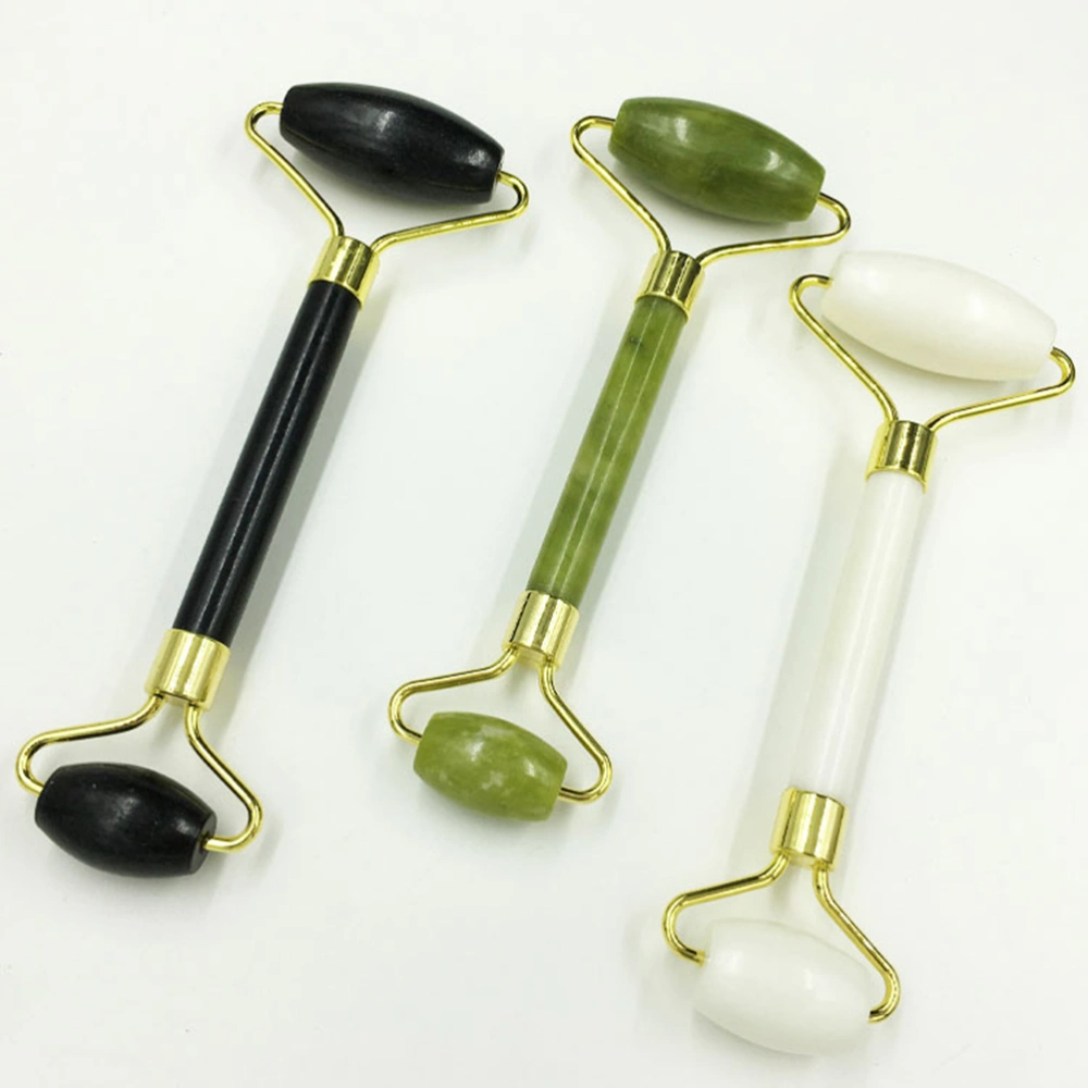 Face Massager Portable Jade Roller Natural Stone Massage Stick Roller Beauty Massage Tool (Black)