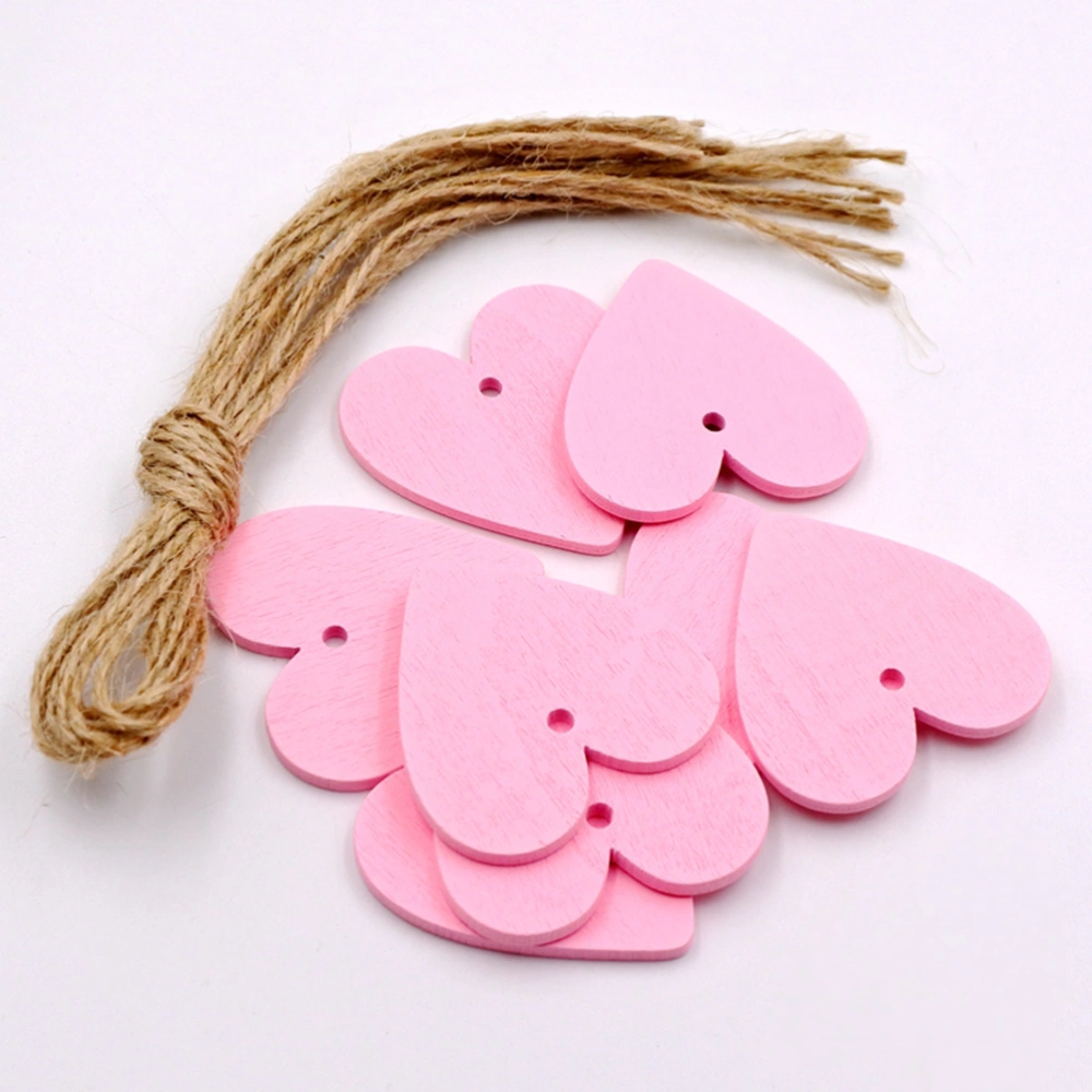 30pcs Heart Shape Pendants Pre-Hole Wooden DIY Hanging Ornament with Hemp Rope for Wedding Party Ceremony (Pink)