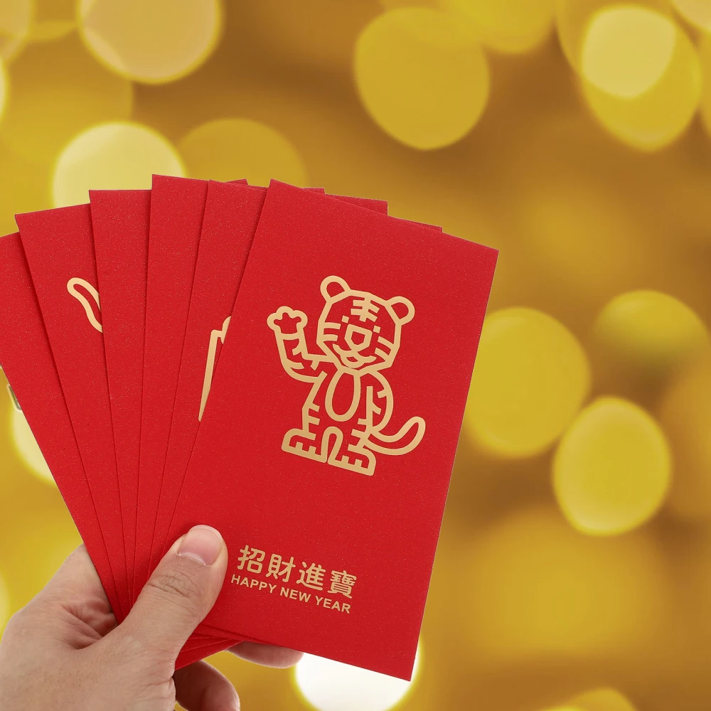 12Pcs Gold-Blocking Red Envelopes 2022 Money Packets Tiger Year Supplies