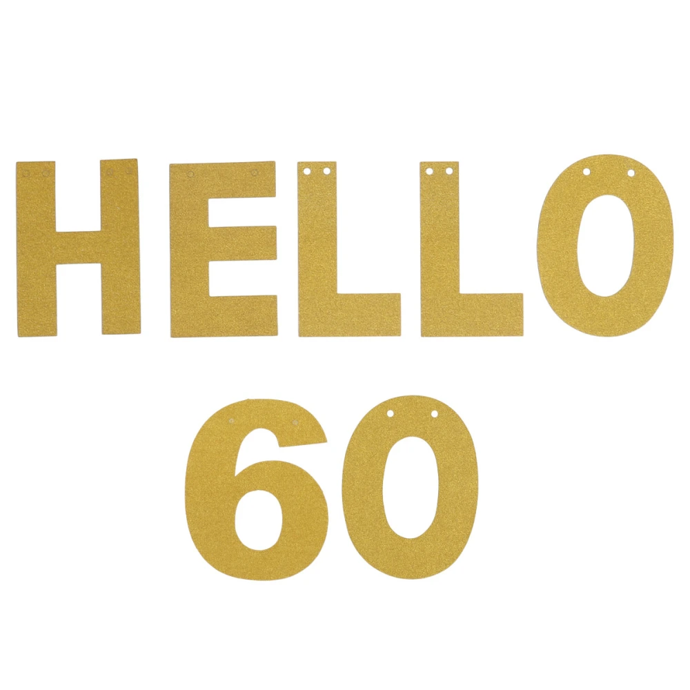 5M HELLO 60 Glitter Golden Garland Bunting Banners for Birthday Decoration