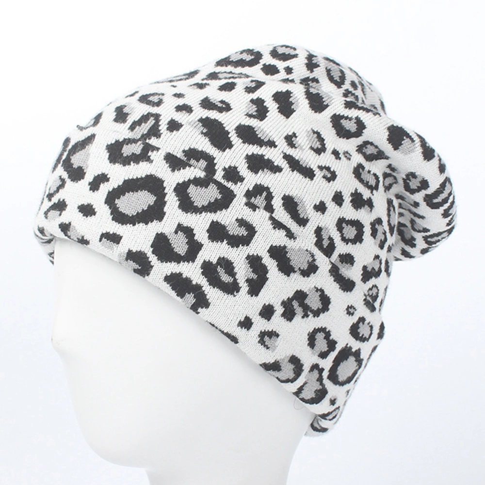 White Leopard Lady Wool Knitted Hat Woman Warm Knit Fashion Beanie for Autumn Winter