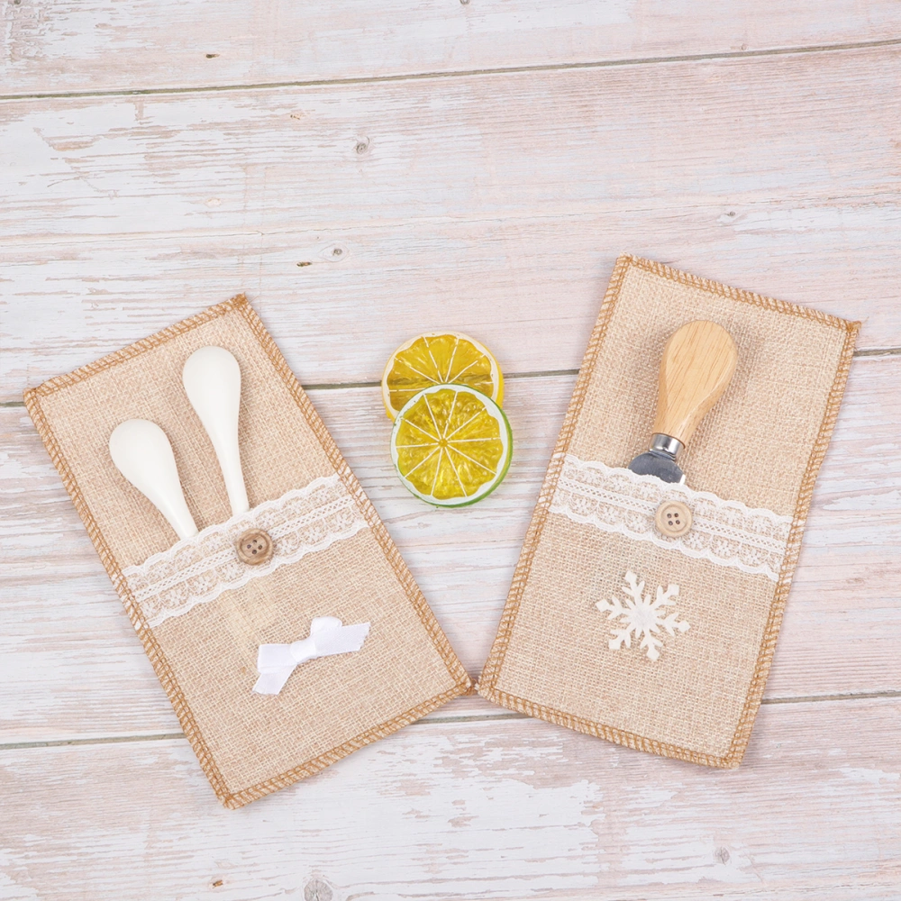 6pcs Linen Forks Spoons Tableware Bags Christmas Tableware Covers (3pcs Snow, 3pcs Bowknot)