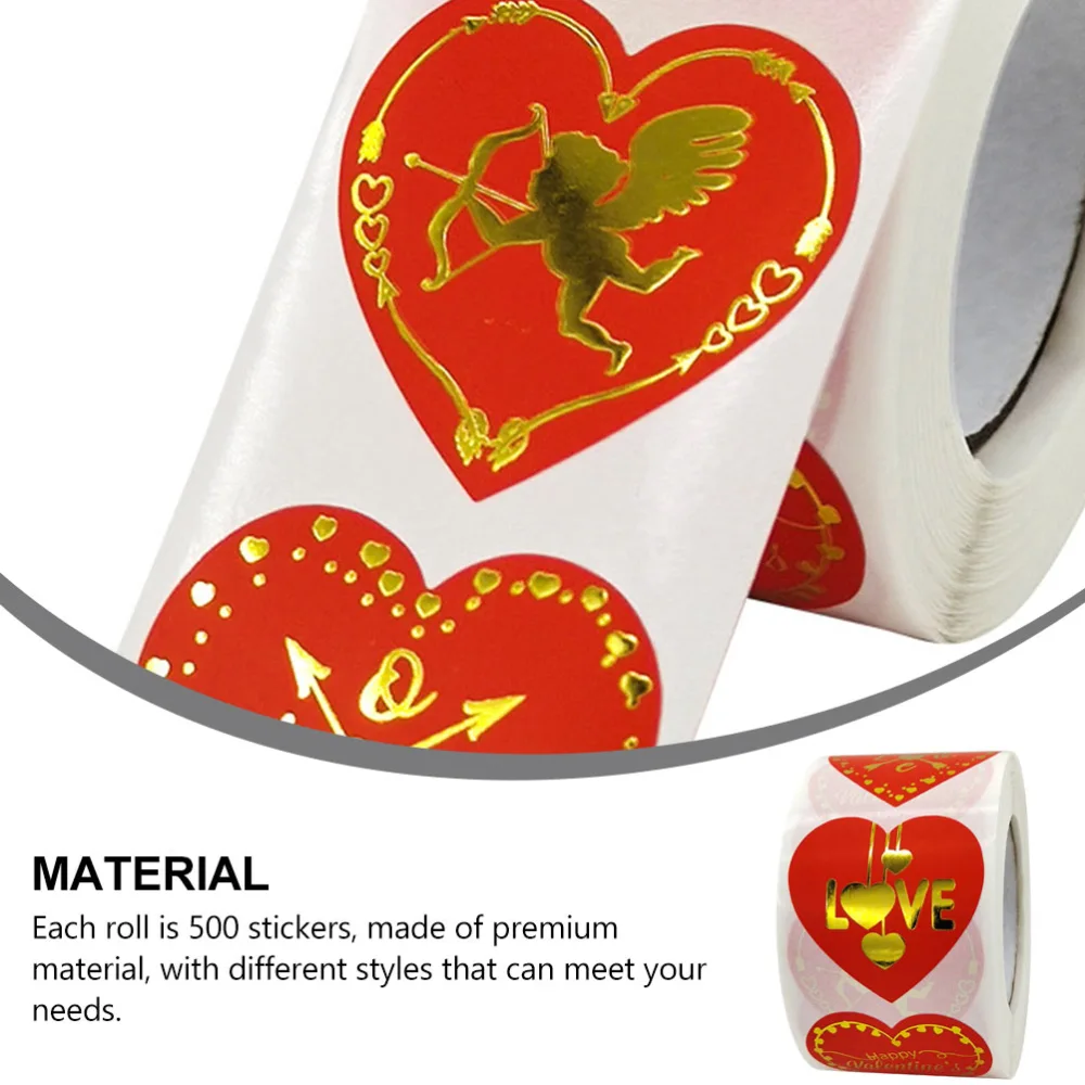 1 Roll Heart Shaped Self-adhesive Label Stickers Valentine's Day Gift Stickers