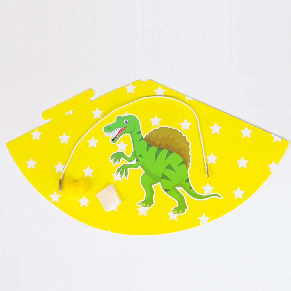 6pcs Dinosaur Printing Paper Hat Kids Birthday Cone Pompon Party Hat Birthday Party Supplies (Yellow)