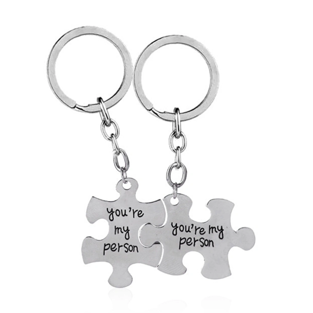 2pcs Letter Jigsaw Lovers Keychains Keyrings Bag Ornaments Bag Pendants