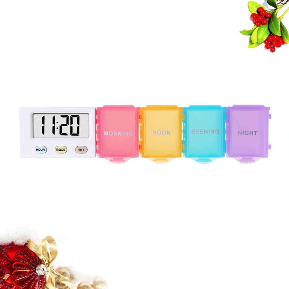 1 Set Moisture-proof Weekly Pill Organizer Plastic Timing Cartridge Square Pattern Design 4 Independent Compartments Medicine Mini Boxes(Colorful)