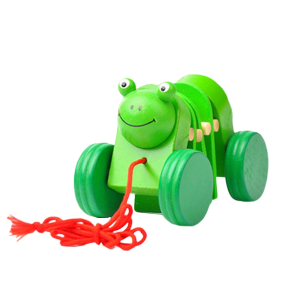 Kids Wooden Traction Toy Cartoon Shaped Pulling Cart Toy Pulling String Toy Green