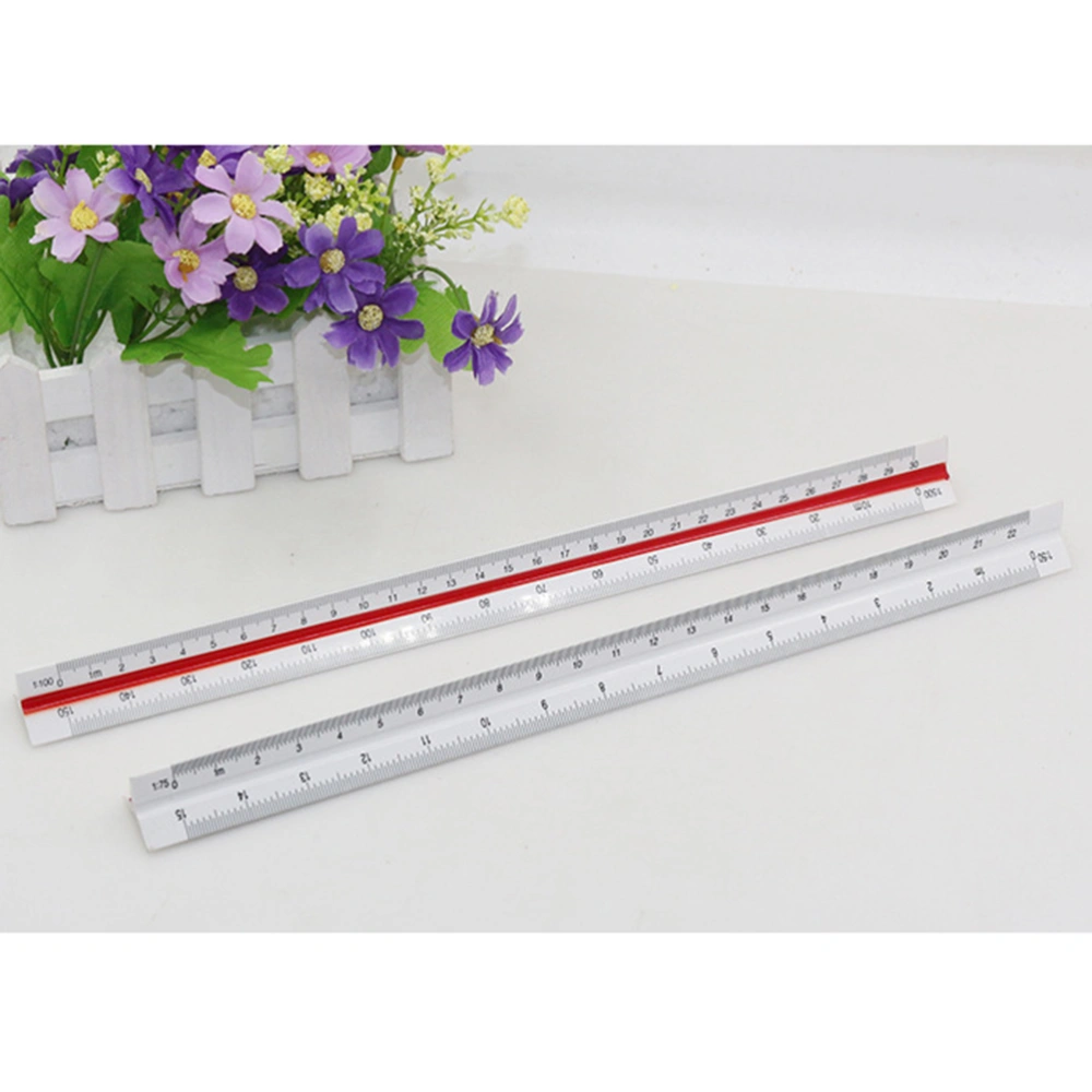 2pcs Triangular Drawing Rule Three-edged Scale Ruler for Angle Measurement Student School Office Supply (30CM Huge Comparison and 30CM Small Proportion)