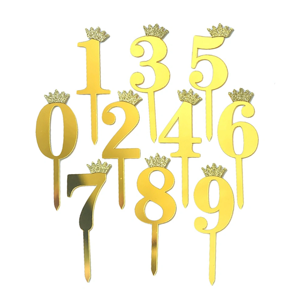 10pcs Number Crown Cake Toppers Unique Acrylic Cake Picks Cake Adornment