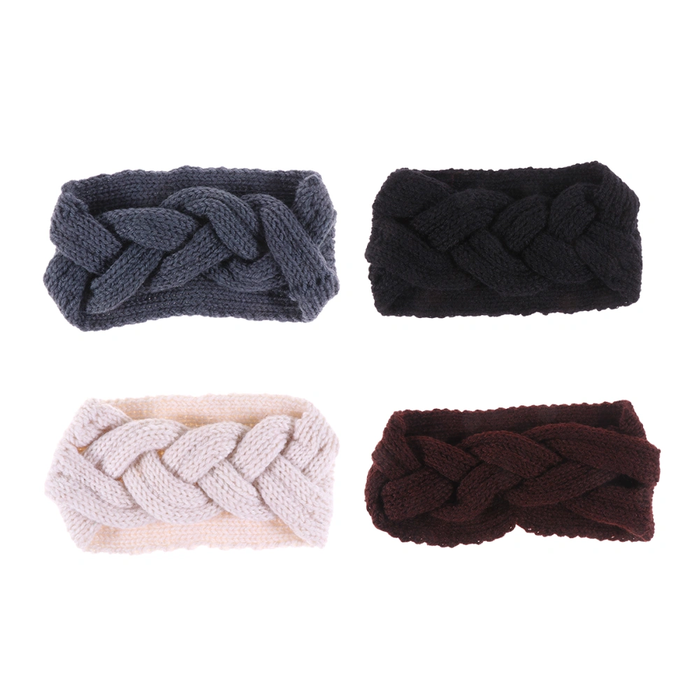 4pcs Braid Design Hair Bands Woolen Crossed Headbands Wide Rim Headband Warm Ear Protector (Black, Beige Coffee, Deep Grey)