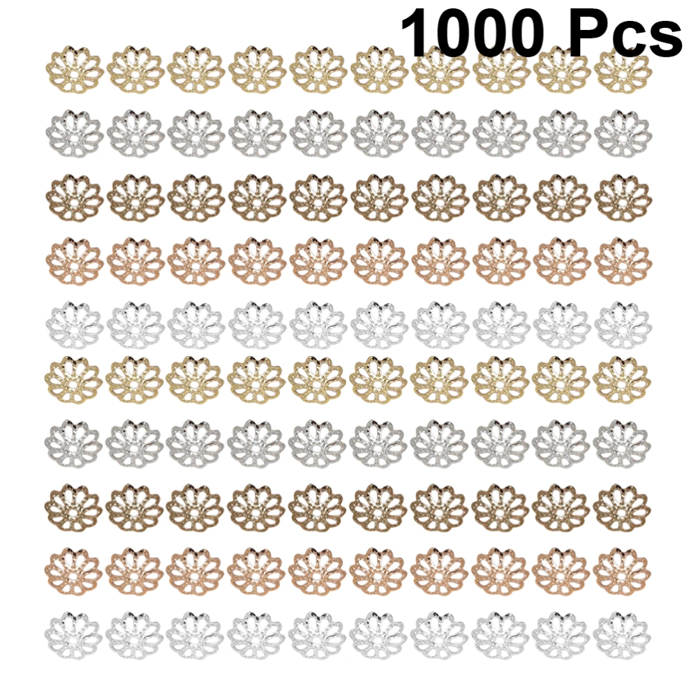 1000PCS 9MM DIY Accessories Material Natural Beads Flower Caps Spacer Pendant Hollow End Caps Jewelry Charm (Assorted Color)