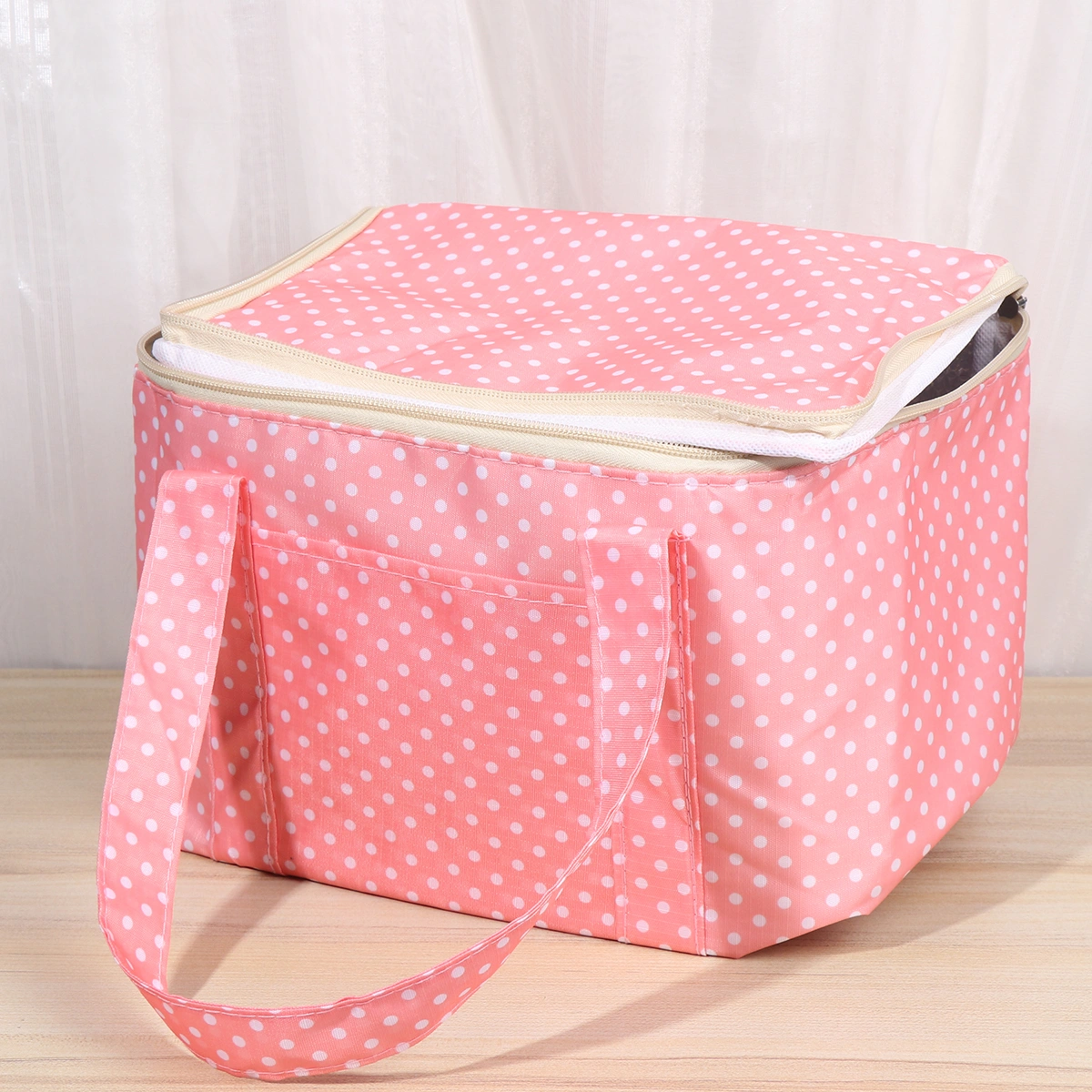Heat Insulation Bento Package Oxford Cloth Lunch Tote Bag Portable Food Container Bag Storage Bag Picnic Bags (Pink Dot)