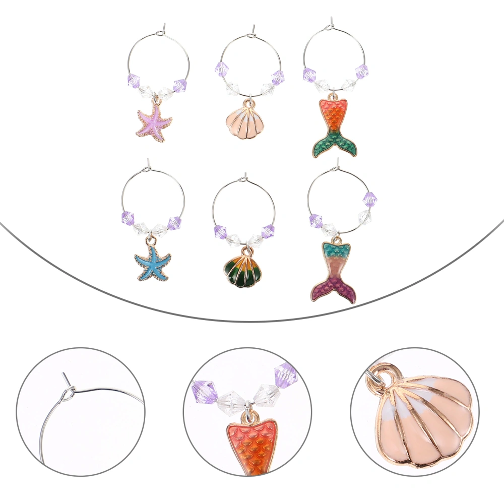 6Pcs Party Wine Glass Shell Charms Rings Ocean Themed Glass Drink Markers Tags