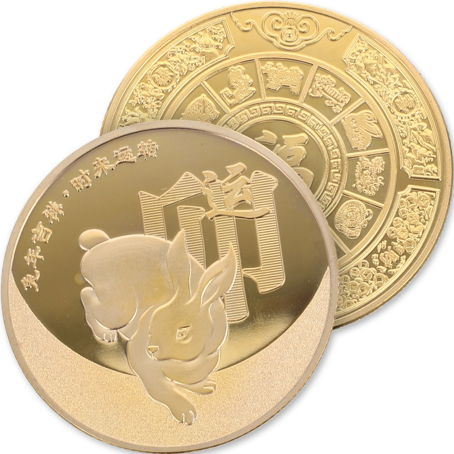 2Pcs Year of Rabbit Coins 2023 New Year Collecting Coins Compact Round Coin Ornaments
