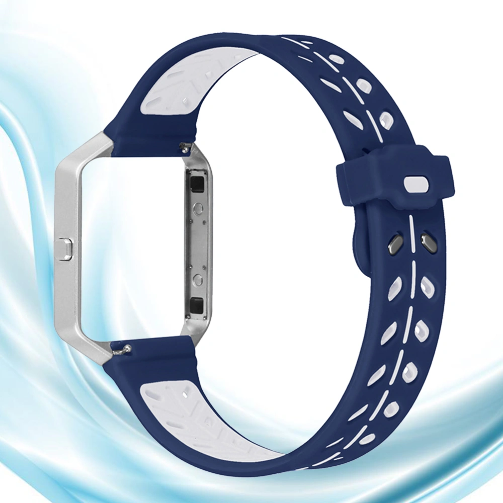 Silicone Strap Wristband Two Colors Leaves Style Replacement Watch Strap Bracelet Compatible for Fitbit Blaze (Blue and White)