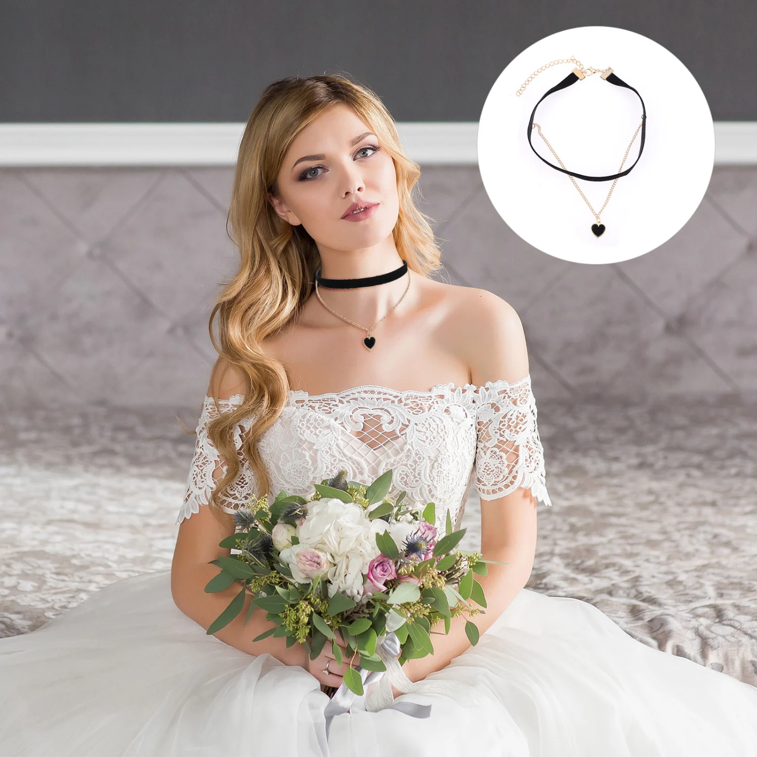 Choker Necklace Double Layer Clavicle Chain Heart Pendant Neck Chain for Women