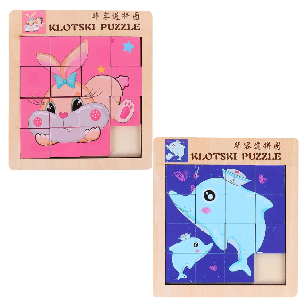 2pcs Kids Educational Toy Wooden Puzzle Rabbit Dolphin Double Side Puzzle