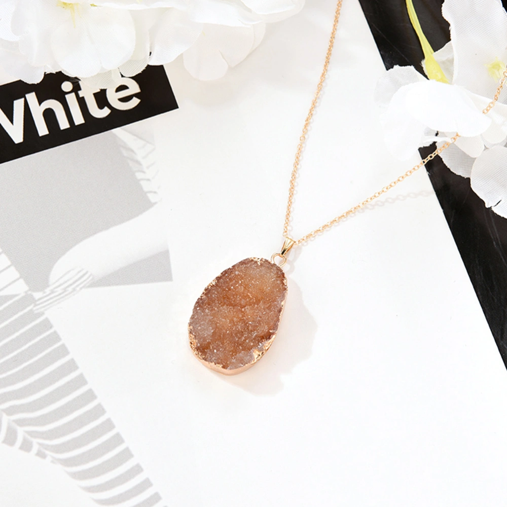 Lady Necklace Natural Crystal Oval Jewelry Yellow Pendant Fashion Necklace Creative Pendant Charm Necklace for Women and Girls