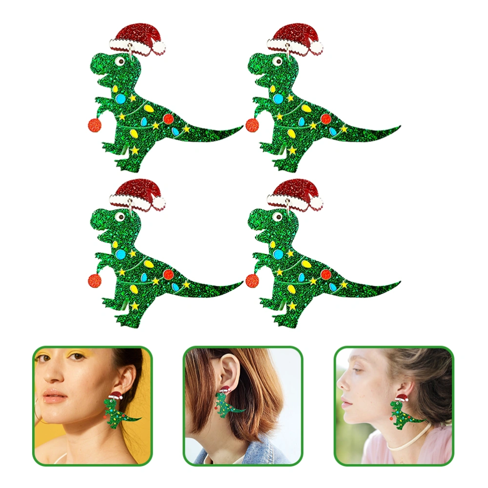 2 Pairs Dinosaur Earrings Creative Ear Dangle Pendant Christmas Ear Jewelries