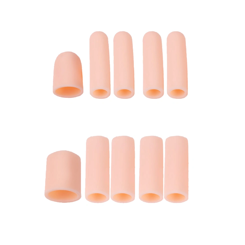 1 Set 10pcs Gel Finger Sleeve Finger Protector Finger Sleeve Gel Finger Covers Toe Tube Finger Protector Sleeves Separators Protector (Skin Color)