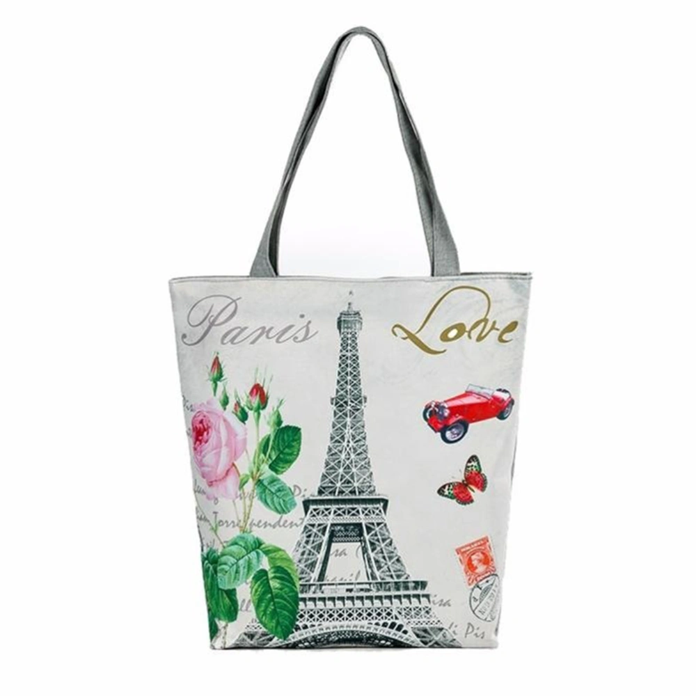 Paris Tower Canvas Tote Casual Beach Bags Women Shopping Bag Handbags (Color B)