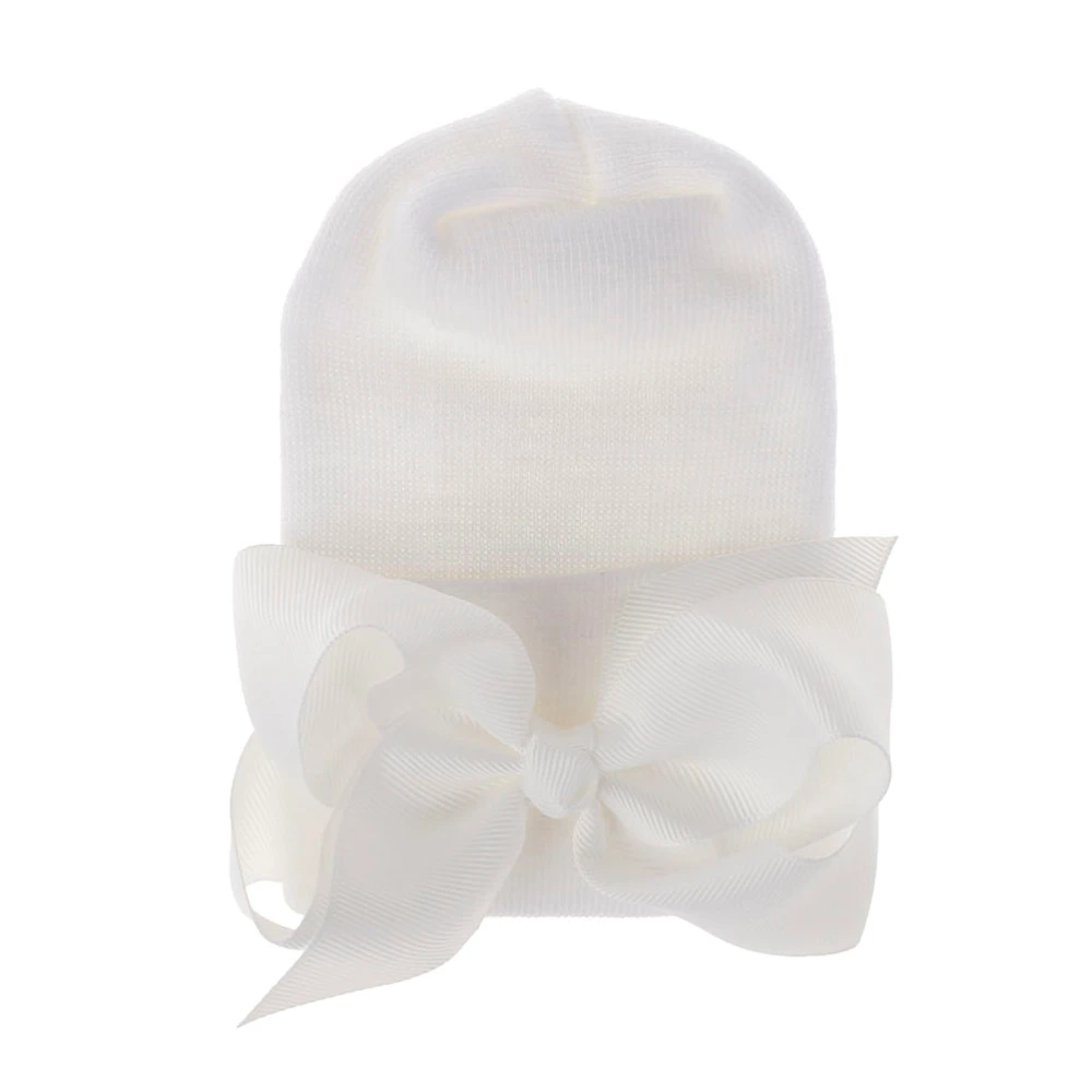 Baby Winter Hat Warm Knitted Hat Crochet Beanie Yarn Bow-knot Thicken Double Layer for Newborn Baby Kids (White Bow Cap)