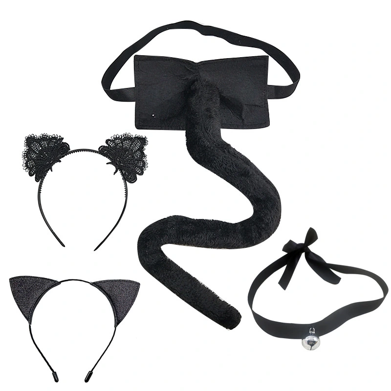 1 Set of Cosplay Cat Costume Set Animal Ears Headband Tail Collar Set Halloween Cat Cosplay Set