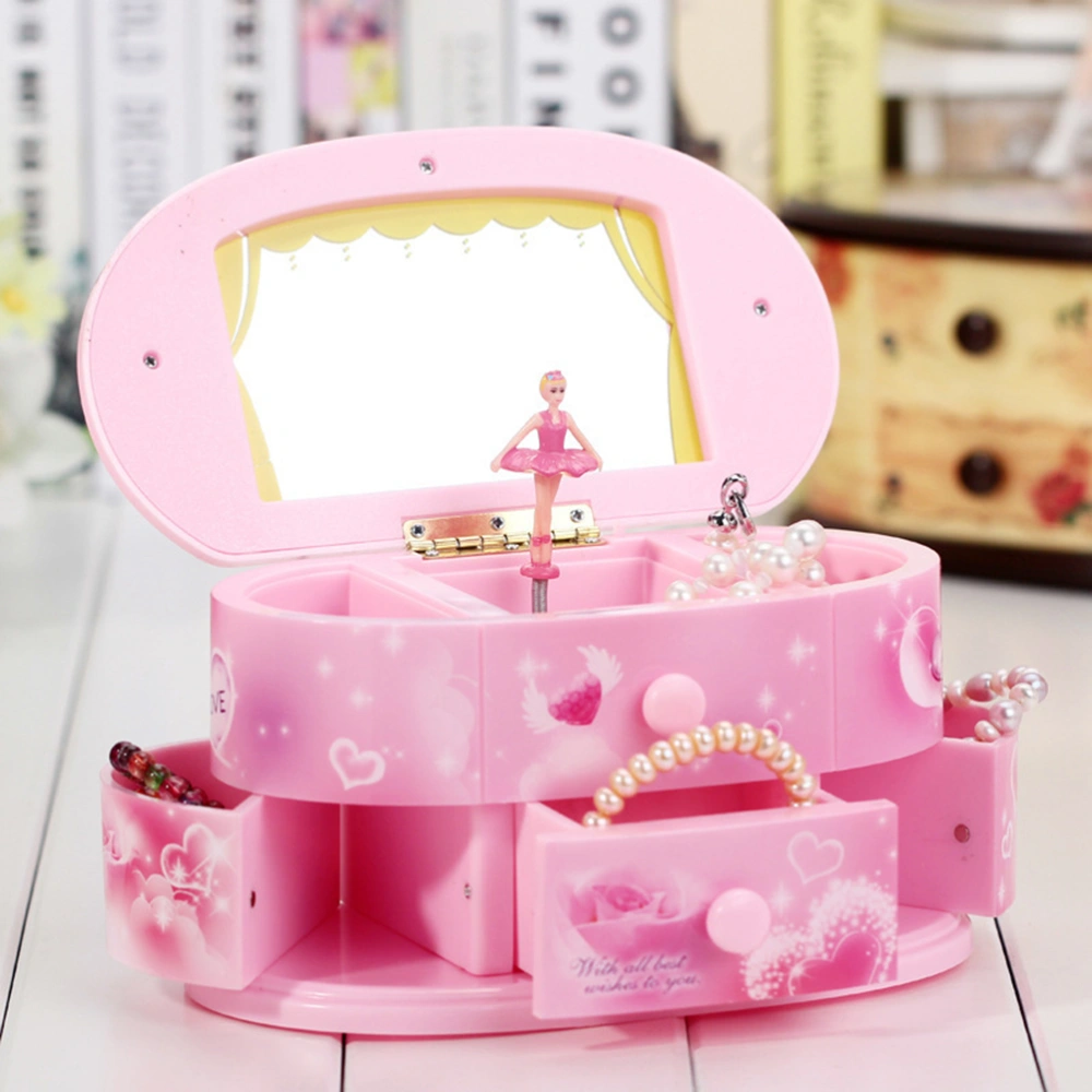 Beautiful Ballet Dancer Doll Music Box Jewelry Organizer Box Portable Musical Christmas Birthday Gift Storage Box(Pink)