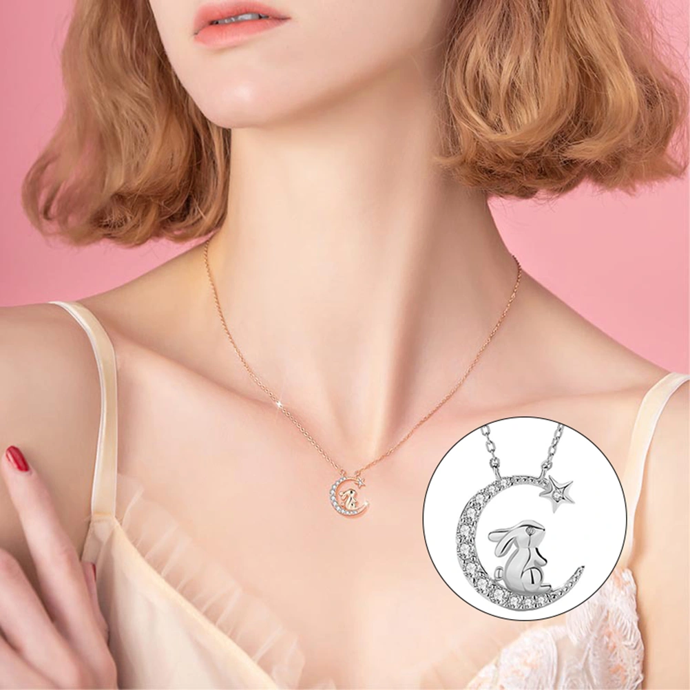 Rhinestone Neck Chain Necklace Exquisite Girl Necklaces Moon Star Necklace