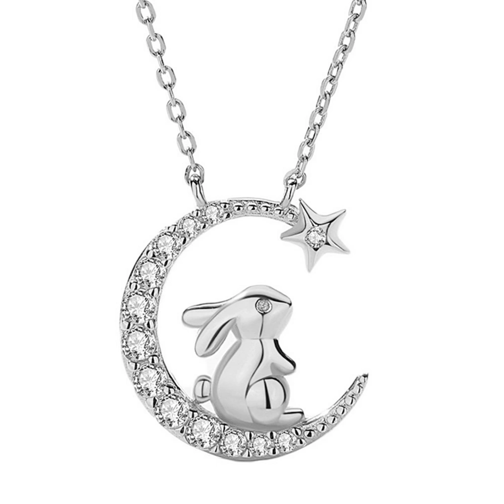 Rhinestone Neck Chain Necklace Exquisite Girl Necklaces Moon Star Necklace