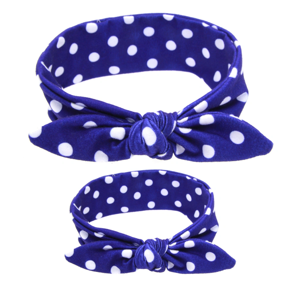 Infants Headwraps Printed Mother And Child Suits Bunny Rabbit Ear Headband Set Baby Turban Hair Accessories (Royalblue Dot)