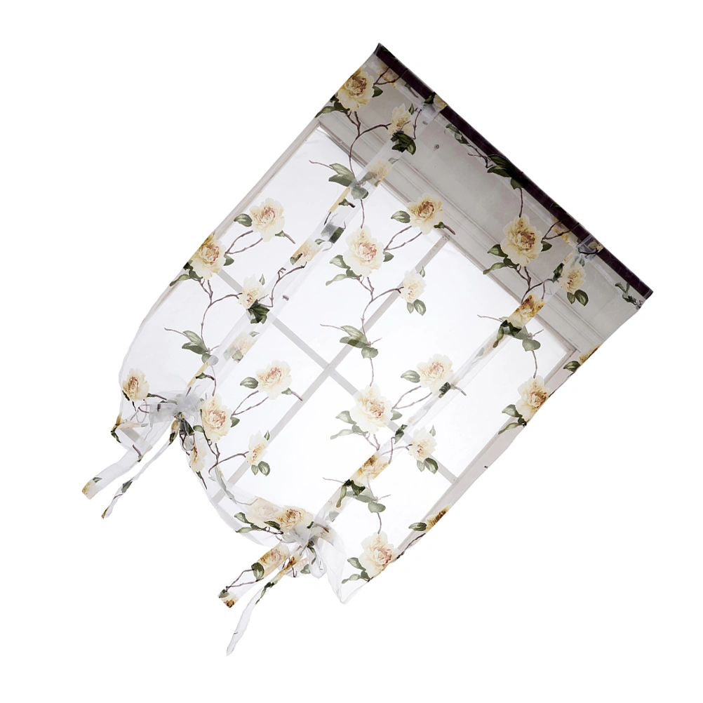 Floral Roman Curtain Semi Sheer Window Shade Sling Tie Blinds for Living Room Balcony Bedroom 1.2 x 1.6m (Yellow)