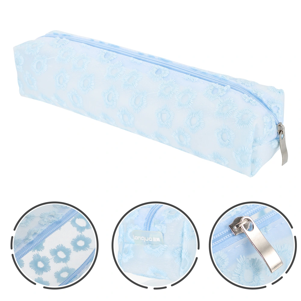 1pc Daisy Pattern Transparent Pen Bag Pencil Bag Stationery Pouch for Student