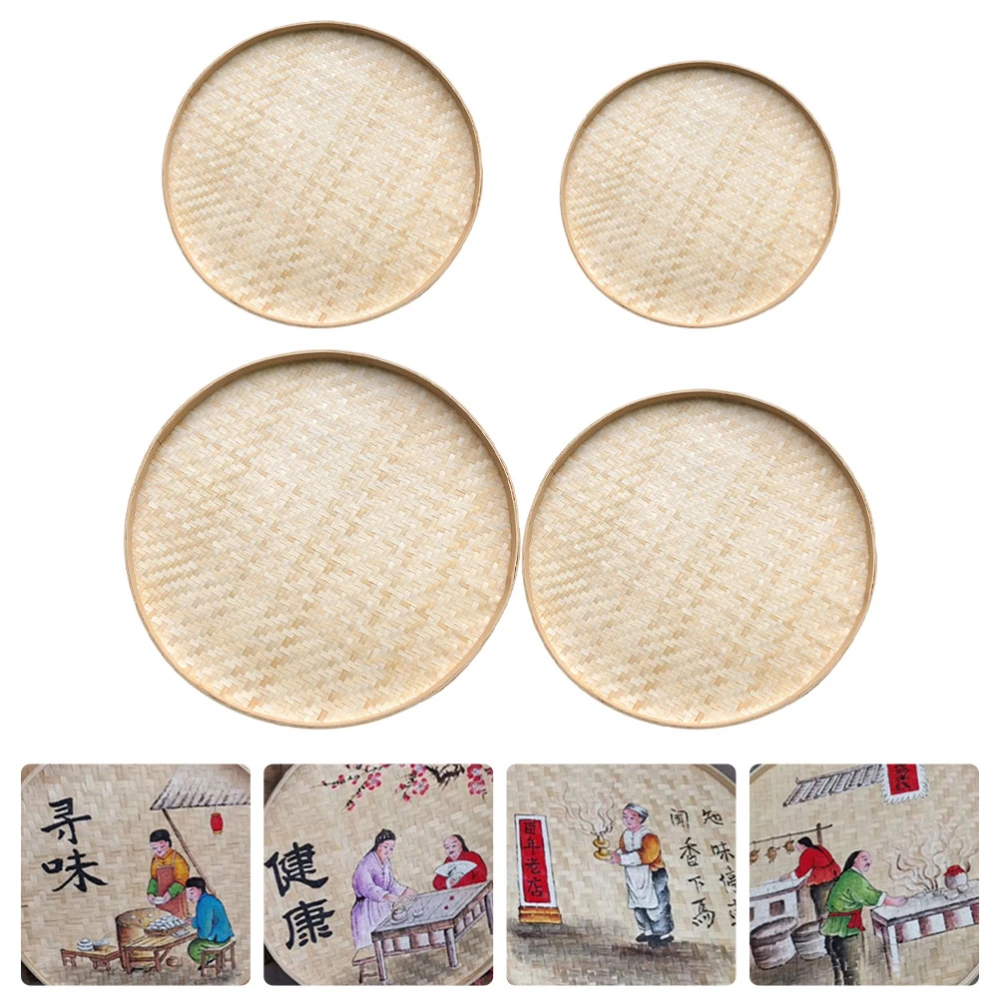 4pcs Bamboo Weaving Dustpan Painting Decorative Storage Plate (Bamboo)