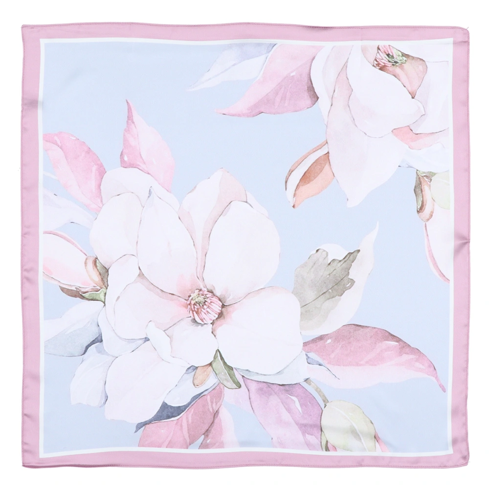 Multipurpose Headscarf Silk Small Square Towel Fashion Scarf Cartoon Shawl Silk Scarf Decorative Cool Towel for Women (White Magnolia)