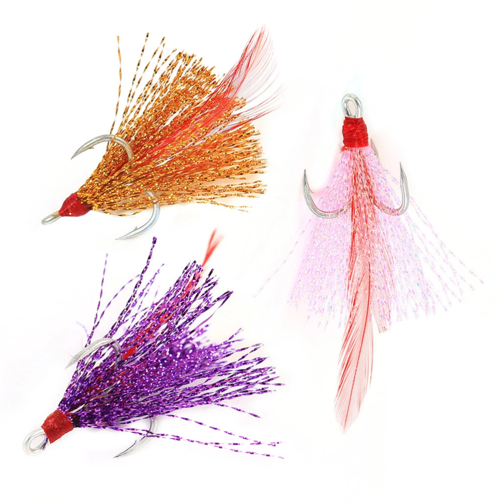 3pcs Ribbon Feather Fishing Lure 3-Hooks Fishing Bait Hooks Fishing Tackle Accessories (Random Color Size 6)