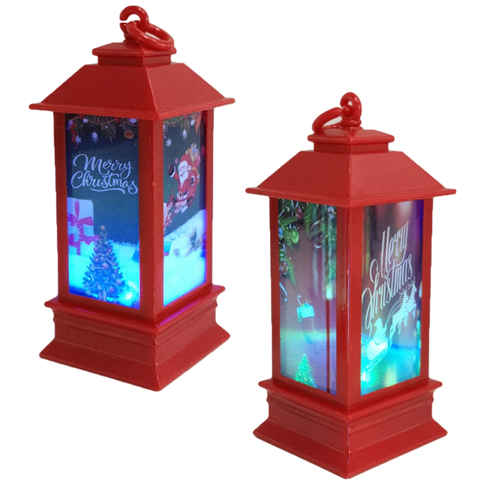 2PCS Christmas Lantern LED Christmas Hanging Wind Lamp Decorative Lantern Candlestick Desktop Decoration (Sled, Santa Claus)