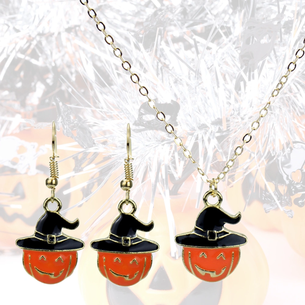 1 Set Halloween Pumpkin Face Shape Pendant Necklace and Earrings Set Halloween Masquerade Costume Party Cosplay Jewelry Accessory （1pc Necklace and 1 Pair Earrtings）