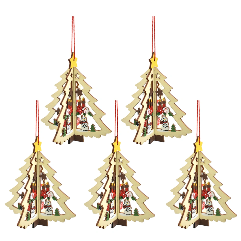 5pcs Wooden Christmas Ornaments Xmas Tree Pendants Xmas Themed Pendants